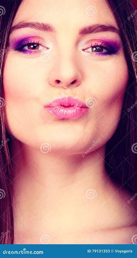 Closeup Young Woman Face Kissing Stock Image Image Of Affection