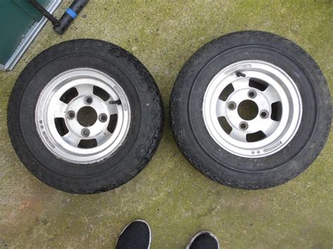 Pair Of 10 Inch Wolfrace Alloys For Classic Mini Reliant Trailer Or