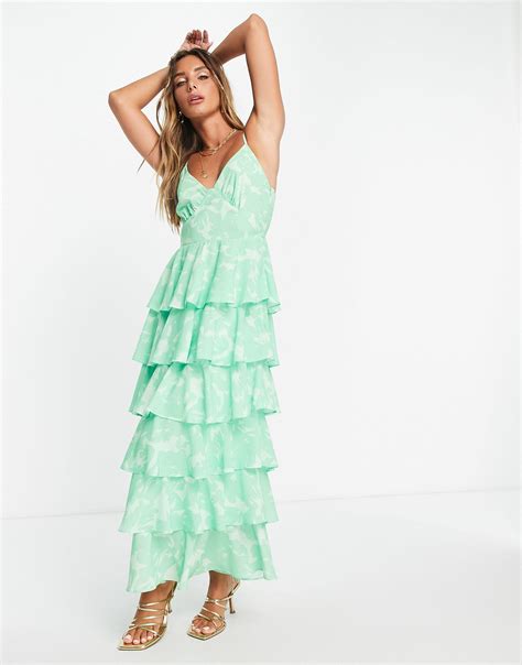 pretty lavish tiered cami midaxi dress in green lyst