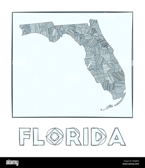 Mapa De Boceto De Florida Mapa Dibujado A Mano En Escala De Grises Del