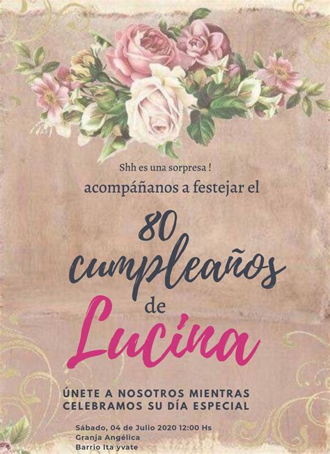 Tarjeta De Invitación 80 Años Mujer Tarjeta De Cumpleaños Mujer