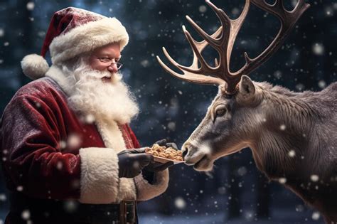 premium photo santa claus feeding his reindeer