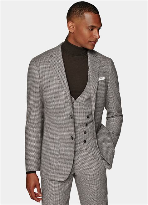 Taupe Houndstooth Three Piece Havana Suit In Wool Cashmere Suitsupply