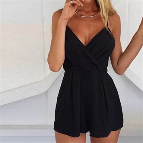 Summer Casual Women Playsuits Sexy Backless Deep V Neck Spaghetti Strap