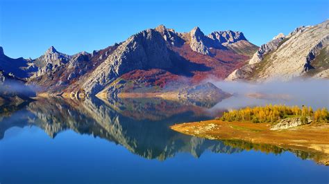 Скачать обои озеро горы природа отражение пейзаж разрешение