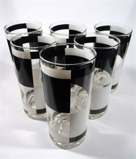 Vintage Black White Checked Drinking Glasses