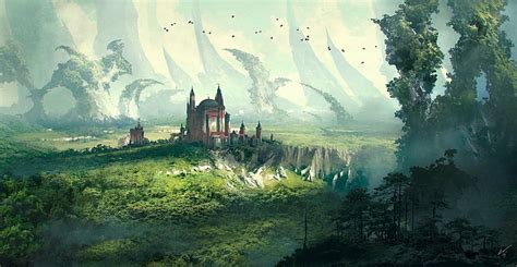 Hd Wallpaper Fantasy Landscape Castle Forest Mountain Wallpaper