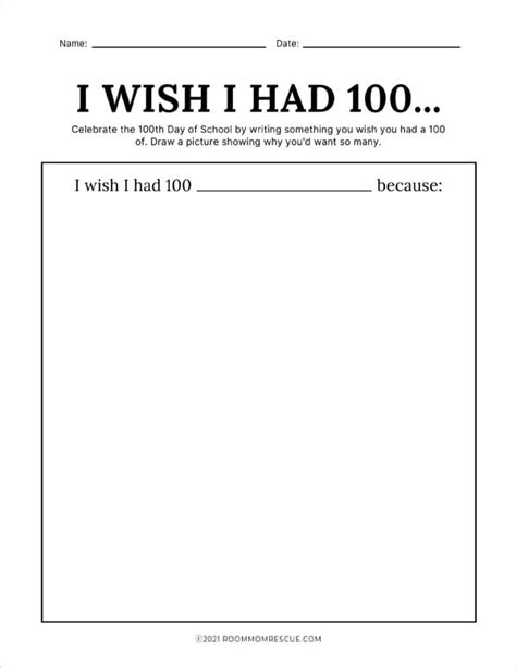 100th Day Of School Writing Prompt Worksheet • Room Mom Rescue