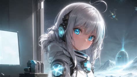 Download Wallpaper 1920x1080 Girl Headphones Astronaut Anime Full Hd