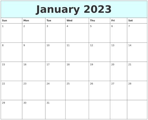 January 2023 Free Calendar