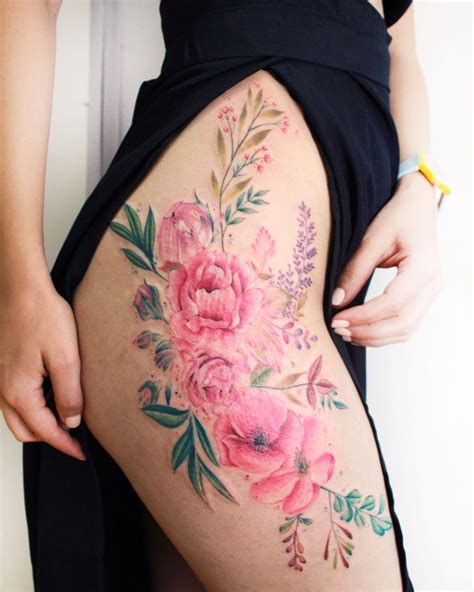 Pin By Sarah Rabin On Tattoo Works 3 Flower Thigh Tattoos Floral