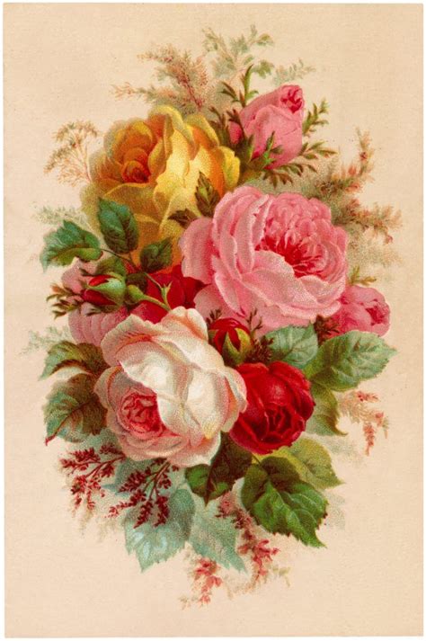 Beautiful Vintage Roses Bouquet Image The Graphics Fairy Vintage