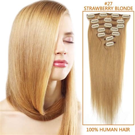 White blonde clip in hair extensions. 15 Inch #27 Strawberry Blonde Clip In Human Hair ...