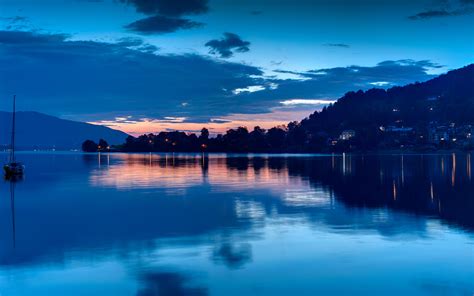 Wallpaper Sea Lake Water Reflection Sky Sunrise Blue Evening