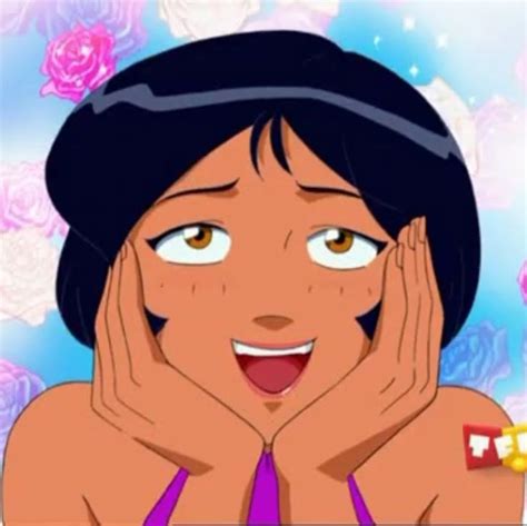 An Animated Image Of A Woman Holding Her Hands Up To Her Face With Flowers In The Background