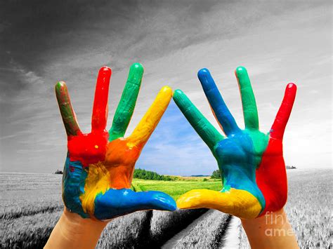 Painted Colorful Hands Showing Way To Colorful Happy Life Photograph By