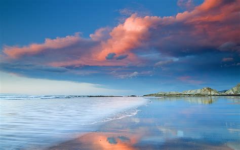 Nature Landscapes Beaches Reflection Water Ocean Sea Waves Sky