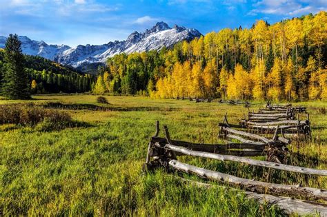 Nature Landscape Fence Forest Fall Grass Mountains Snowy Peak Morning