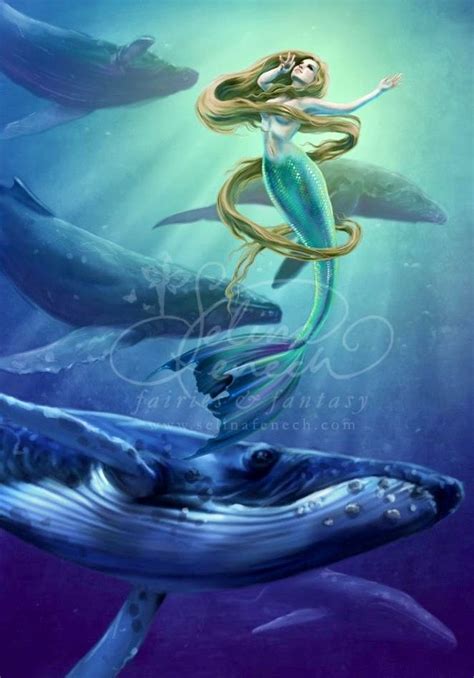 A Painting Of A Mermaid Riding On The Back Of A Whale