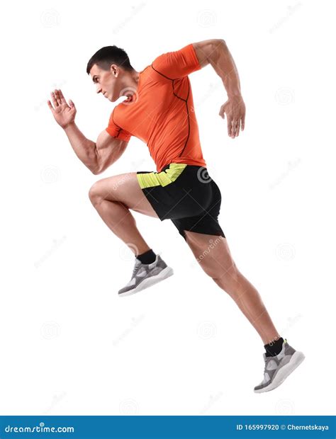 Athletic Young Man Running On White Background Stock Photo Image Of