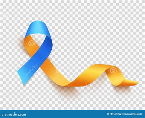 World Down Syndrome Day March 21 Realistic Blue Yellow Ribbon Symbol