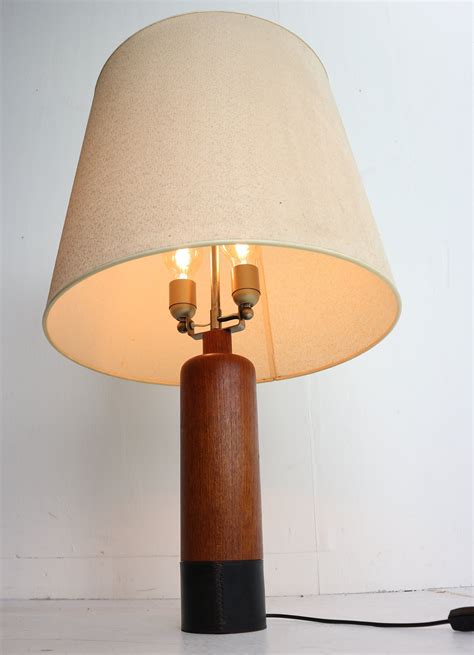 Vintage Danish Solid Teak And Leather Table Lamp From Esa 1960s 105298