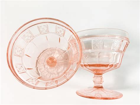 Set 4 Pink Depression Glass Sherbet Glasses Vintage Doric Pink By
