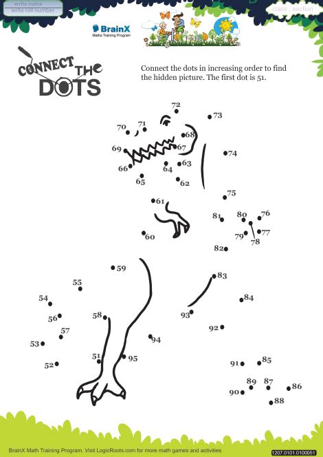 Connect The Dots Dino Math Worksheet for Grade 1 | Free & Printable