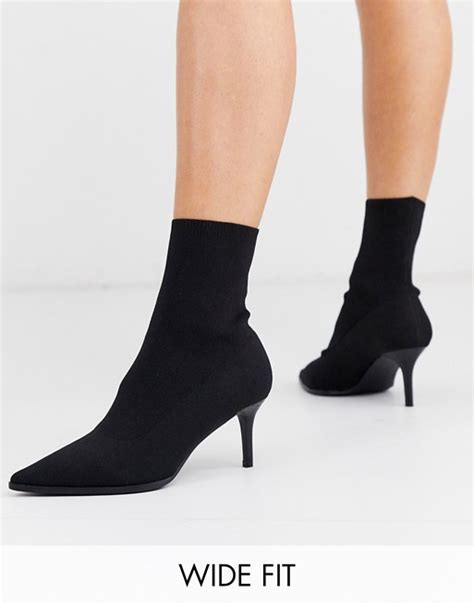 Asos Design Wide Fit Recharge Kitten Heel Sock Boots In Black Asos