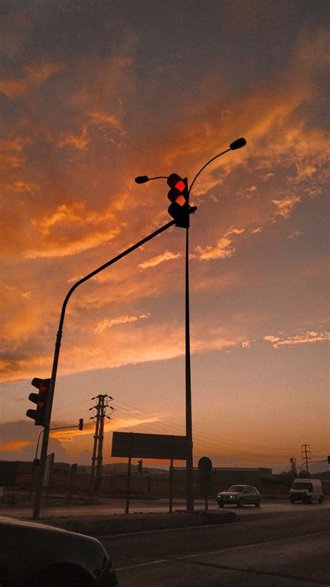 Traffic Lights Pink Orange Blue Sunset Clouds Aesthetic Iphone