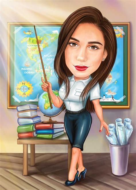 Customized Geography Female Teacher Caricature From A Photo The
