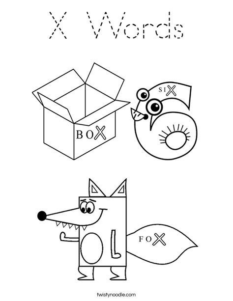 Print the pages, color and assemble into a book. X Words Coloring Page - Tracing - Twisty Noodle