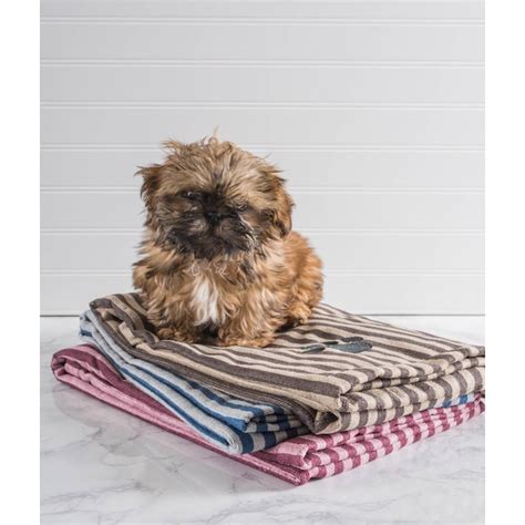 Dii Gray Stripe Embroidered Paw Pet Towel 44x275 In Durable