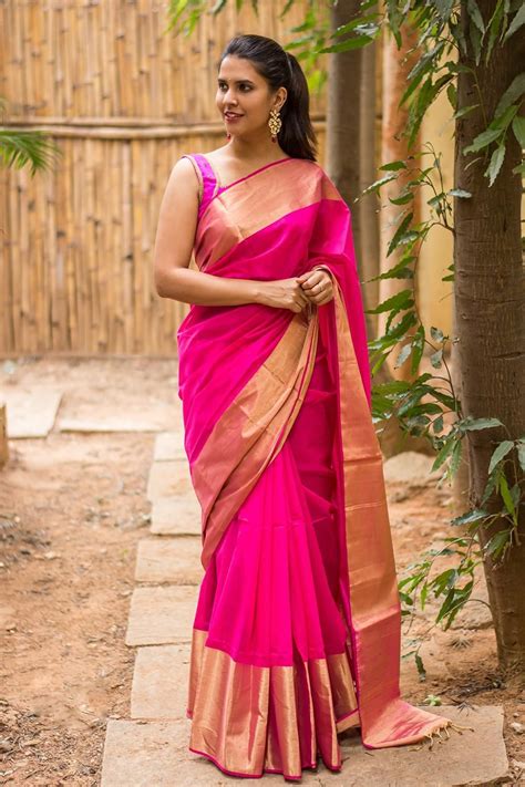 House Of Blouse Pink Pure Chanderi Cotton Silk Saree With Zari
