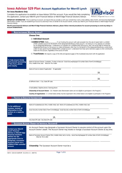 Important notice the merrill edge app for android is available to clients who have online access to the merrilledge.com website. Fillable Iowa Advisor 529 Plan - Account Application For ...