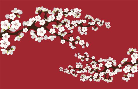 Japanese Sakura Cherry Blossoms Red Art Print By The