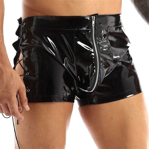 Qinciao Mens Sexy Pvc Leather Underwear Wetlook Lingerie Boxer Briefs Side Tie
