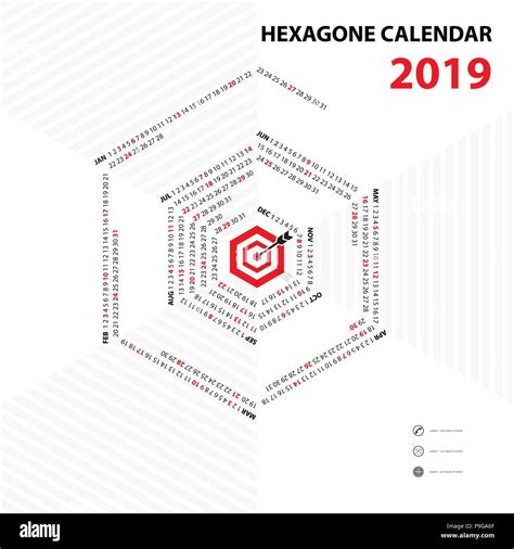 2019 Calendar Templatehexagon Shape Calendarcalendar 2019 Set Of 12