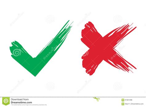 Tick And Cross Brush Signs Green Checkmark Ok And Red X Icons