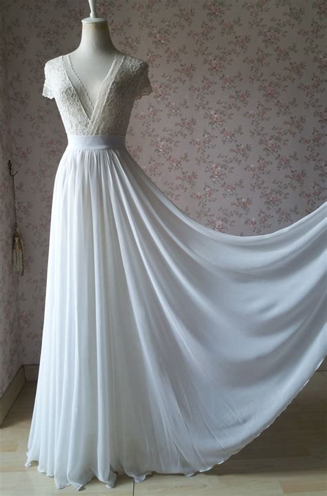 White Chiffon Maxi Skirt Full Long Chiffon White Wedding Skirt Plus