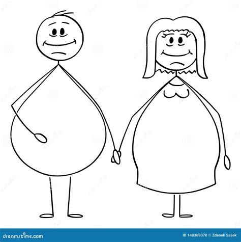 Vector Cartoon Of Obese Or Overweight Heterosexual Couple Of Man And Woman Holding Hands Stock