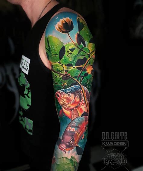 Fishing Sleeve With Carp And Crayfish Best Tattoo Ideas For Men And Women