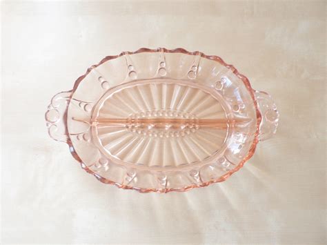 Vintage Pink Depression Glass Divided Serving Plate With Etsy Canada