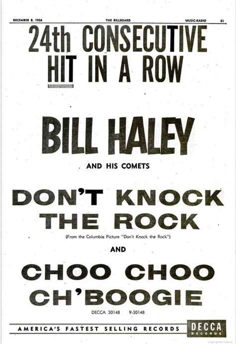Rock And Roll Newspaper Press History Bill Haley Dont Knock The Rock