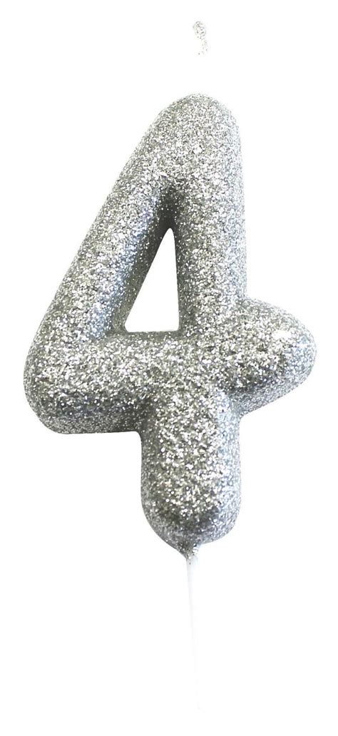 Glitter Numeral Moulded Pick Candle Silver Glitter Number Candles