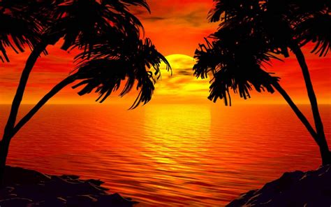 Paradise Sunset Tropical Island Palm Sea Red Sky Hd Wallpaper 2560x1600 : Wallpapers13.com