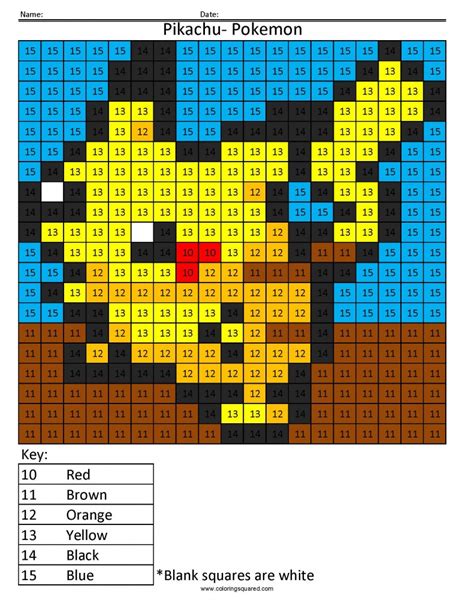 Pokemon Pikachu Color By Number Coloring Squared