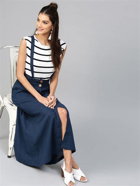 Sassafras Navy Blue Maxi Skirt With Suspenders Fashion Clothes
