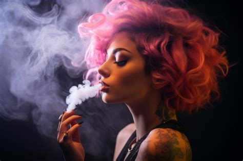Premium Ai Image A Woman With Pink Hair Smoking An Electronic Cigarette