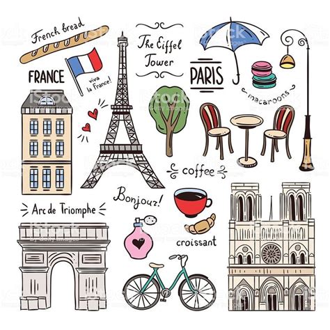Paris And France Hand Drawn Illustrations Travel Symbols Ilustração